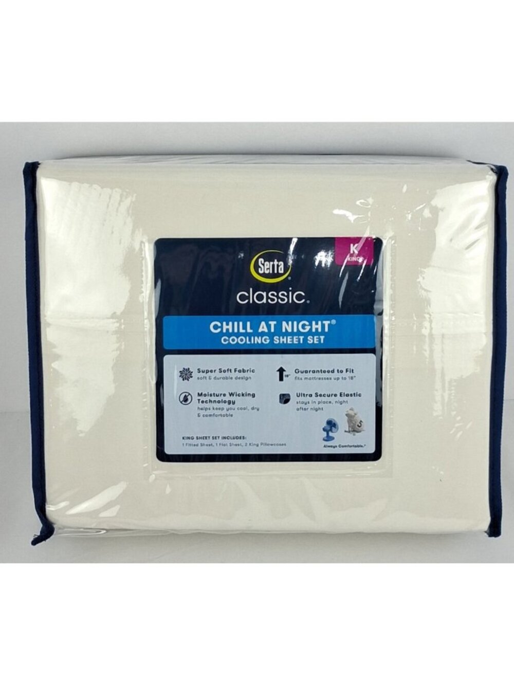 Serta Chill Nights Cream Ivory King 4 Pc Bed Sheet Set SertaRest Cooling Soft - Picture 4 of 7
